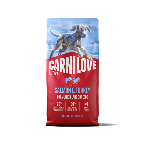 CARNILOVE Active Salmon&Turkey Junior LB sausas pašaras jauniems d.veis. šunims su lašiša, 12 kg