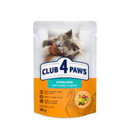 CLUB 4 PAWS Premium konservuotas pašaras su kalakutiena suaugusioms sterilizuotoms katėms, 80 g