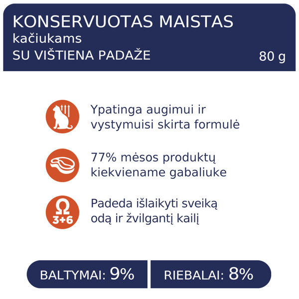CLUB 4 PAWS Premium konservuotas pašaras su vištiena padaže kačiukams, 80 g