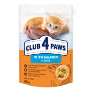 CLUB 4 PAWS Premium konservuotas pašaras su lašiša padaže kačiukams, 80 g