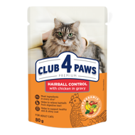 CLUB 4 PAWS Premium konservuotas pašaras palengvinantis plaukų sąvėlų šalinimą, 80 g