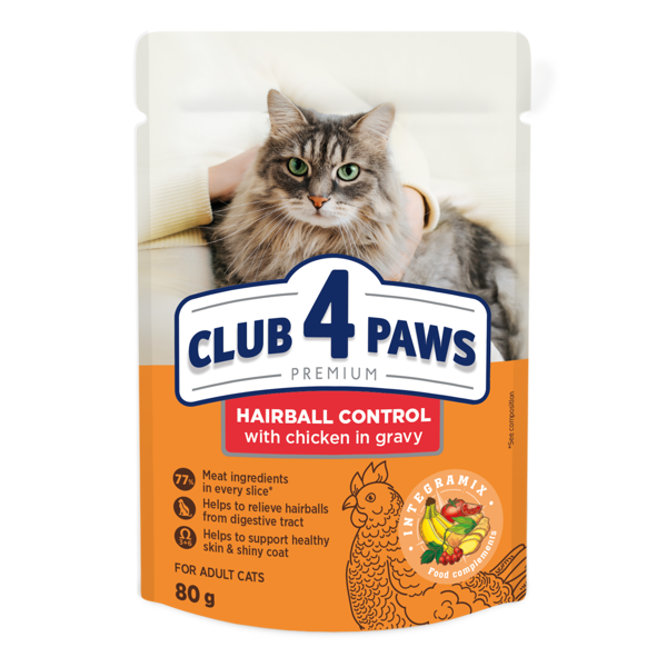CLUB 4 PAWS Premium konservuotas pašaras palengvinantis plaukų sąvėlų šalinimą, 80 g