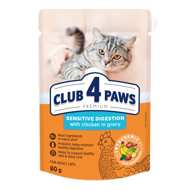CLUB 4 PAWS Premium konservuotas pašaras suaugusioms katėms turinčioms jautrų virškinimą, 80 g