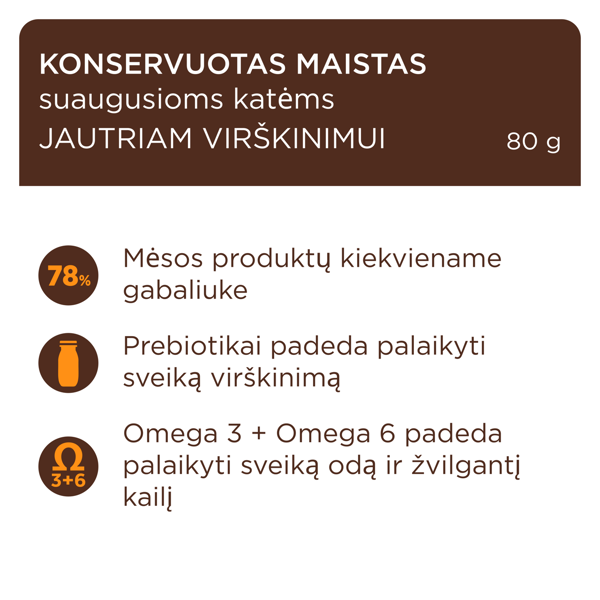 CLUB 4 PAWS Premium konservuotas pašaras suaugusioms katėms turinčioms jautrų virškinimą, 80 g