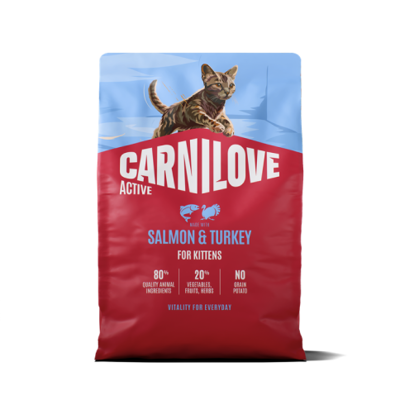 CARNILOVE ACTIVE Cat Salmon & Turkey Kitten sausas pašaras kačiukams su lašiša ir kalakutiena, 2 kg 