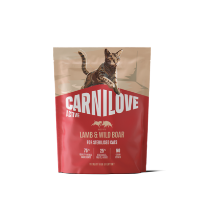 CARNILOVE ACTIVE Cat Lamb & Wild boar Sterilised sausas pašaras katėms, 400 g 