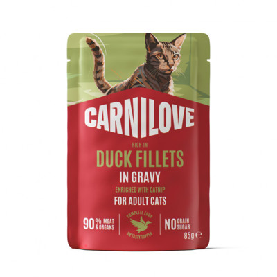 CARNILOVE Duck Catnip in Gravy konservuotas pašaras katėms su antiena, 85 g