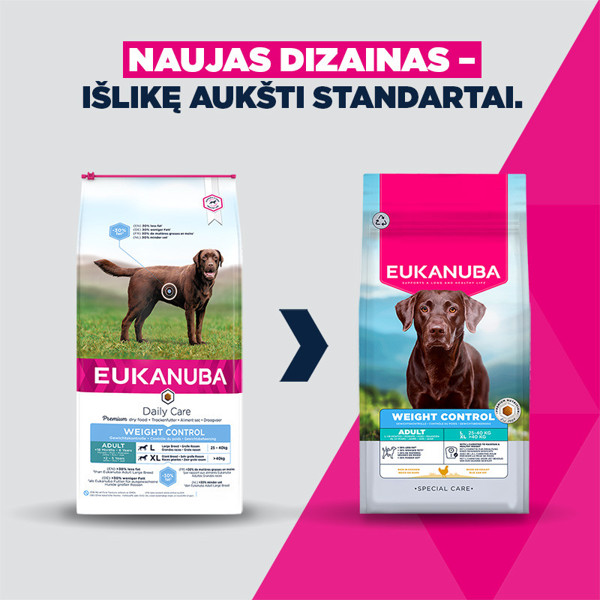 EUKANUBA Special Care Weight Control sausas pašaras didelių veislių šunims su vištiena, L, 15 kg