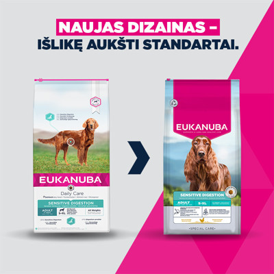 Eukanuba Daily Care Sensitive Digestion sausas maistas šunims su paukštiena, 12 kg