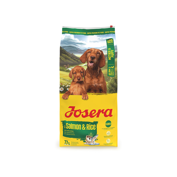 JOSERA Mother and Puppy sausas pašaras vaikingoms kalėms ir šuniukams su lašiša ir ryžiais, 12,5 kg