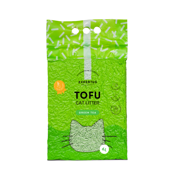 EXPERTUS Tofu kraikas katėms, žaliosios arbatos kvapo, 6 L (2,6 kg), 2 mm