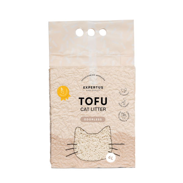 EXPERTUS Tofu kraikas katėms,  bekvapis, 6 L (2,6 kg), 2 mm