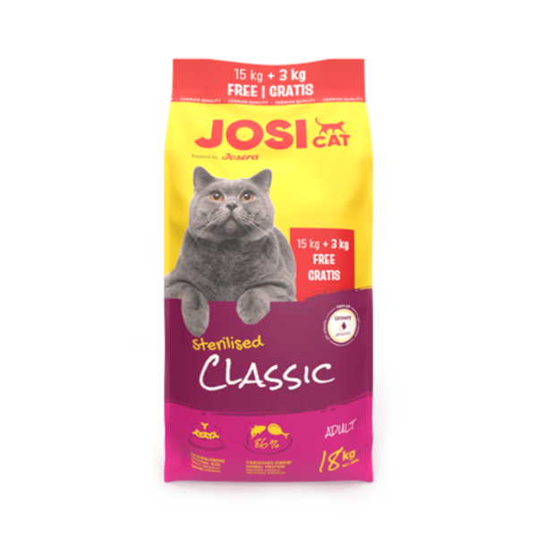 JOSICAT Sterilised Classic pašaras sterilizuotoms katėms, 15+3kg AKCIJA