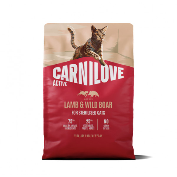 CARNILOVE ACTIVE Cat Lamb & Wild boar Sterilised sausas pašaras katėms, 2 kg
