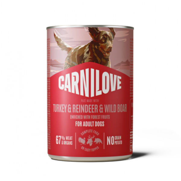 CARNILOVE Paté Made Turkey&Reindeer&Wild Boar konservuotas pašaras šunims, 400 g