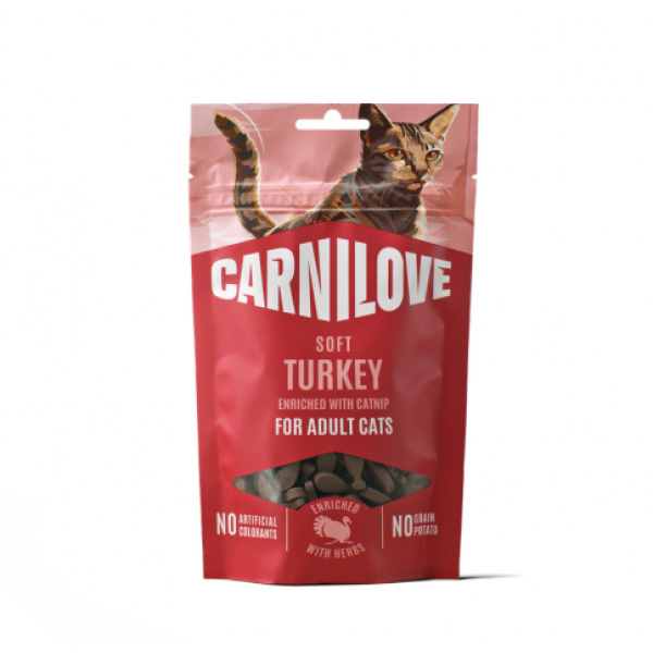 CARNILOVE Cat Soft Turkey with Catnip skanėstai katėms su kalakutiena, 50 g