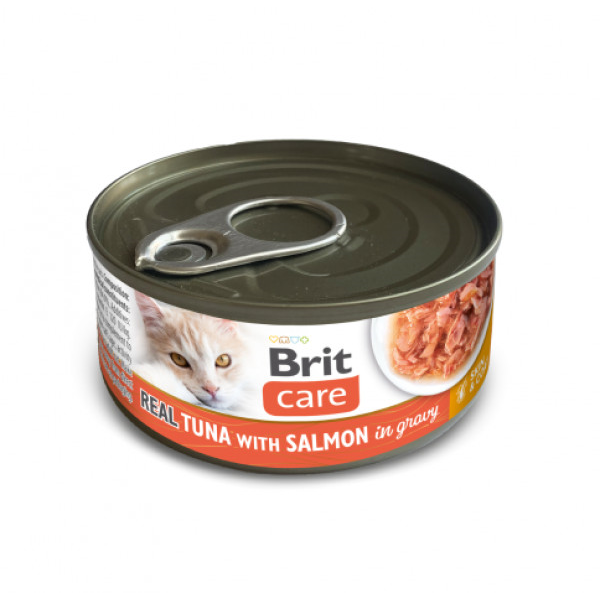 BRIT CARE Cat Real Tuna with Salmon in gravy konservai katėms su tunu, 80 g