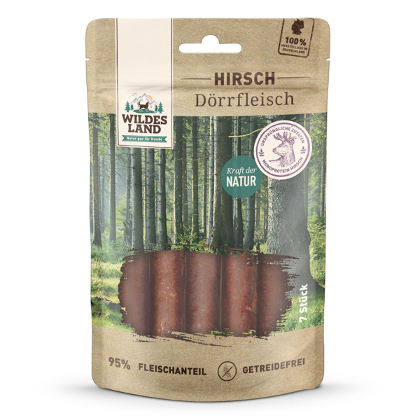 WILDES LAND Deer dried meat skanėstai šunims su elniena, 150 g / 7vnt.