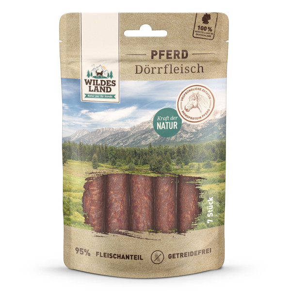 WILDES LAND Horse dried meat skanėstai šunims su arkliena, 150 g / 7vnt.
