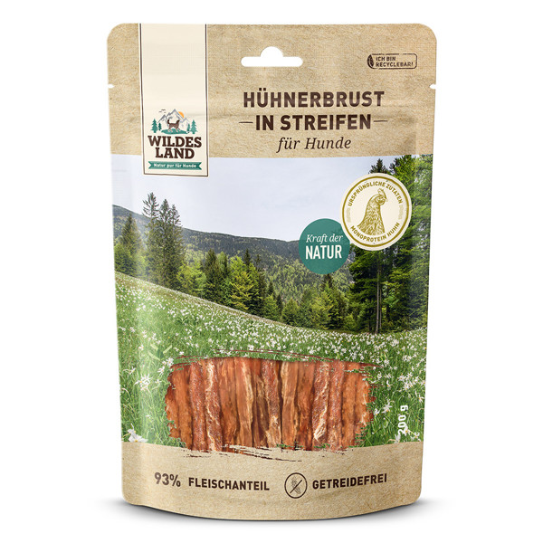 WILDES LAND Chicken breast in strips skanėstai šunims su vištienos krutinėle, 200 g