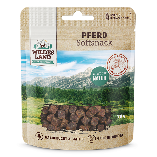 WILDES LAND Soft snack horse pusiau drėgni skanėstai šunims su arkliena, 70 g