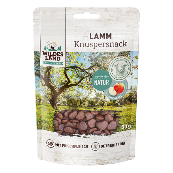 WILDES LAND Crunchy snack lamb with apple traškūs skanėstai katėms su ėriena, 50 g