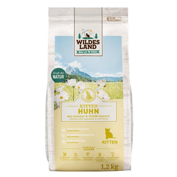 WILDES LAND Kitten chicken sausas pašaras kačiukams su vištiena, 1,2 kg