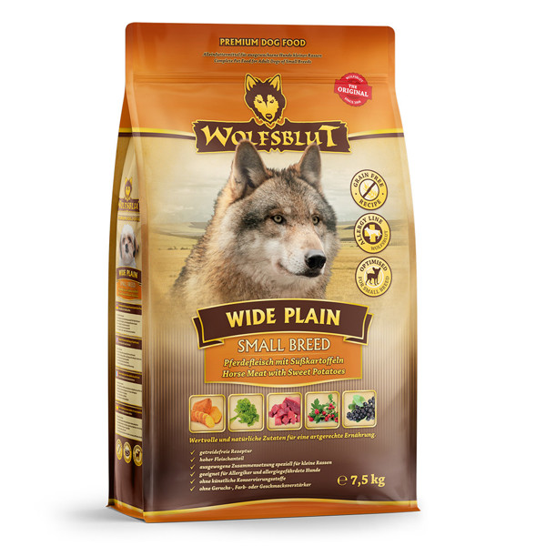 WOLFSBLUT Wide Plain su arkliena sausas pašaras mažų veislių šunims, 7,5 kg