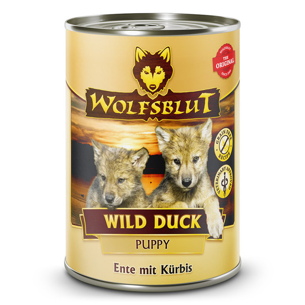 WOLFSBLUT Wild Duck su antiena konservai šuniukams, 395 g