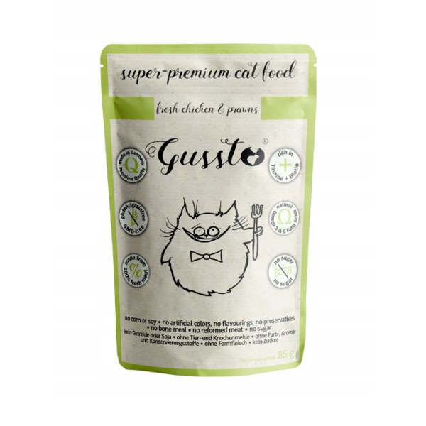 GUSSTO Fresh Chicken & Prawns konservai katėms su vištiena ir krevetėmis, 85g