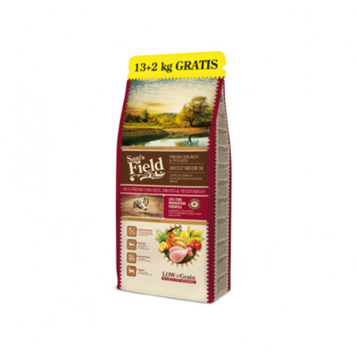 SAM'S FIELD Fresh Chicken&Pot.sausas pašaras suaugusiems vid. veislių šunims, 13+2 kg