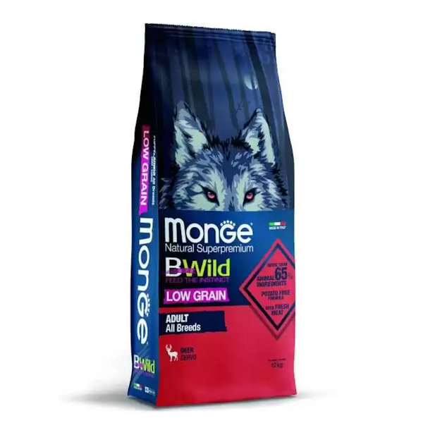 MONGE BWILD Adult sausas maistas šunims su elniena, 12 kg