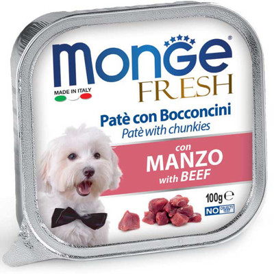 MONGE Fresh Alu Pate&chunkies konservai šunims su jautiena, 100 g