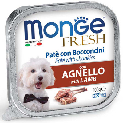 MONGE Fresh Alu Pate&chunkies konservai šunims su ėriena, 100 g