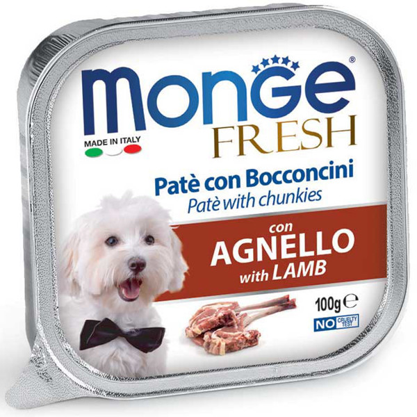 MONGE Fresh Alu Pate&chunkies konservai šunims su ėriena, 100 g