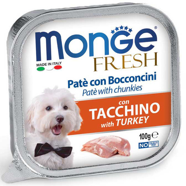 MONGE Fresh Alu Pate&chunkies konservai šunims su kalakutiena, 100 g