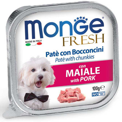 MONGE Fresh Alu Pate&chunkies konservai šunims su kiauliena, 100 g