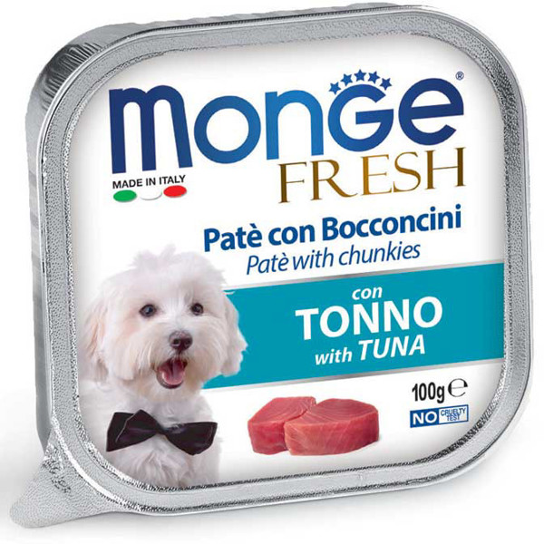 MONGE Fresh Alu Pate&chunkies konservai šunims su tunu, 100 g