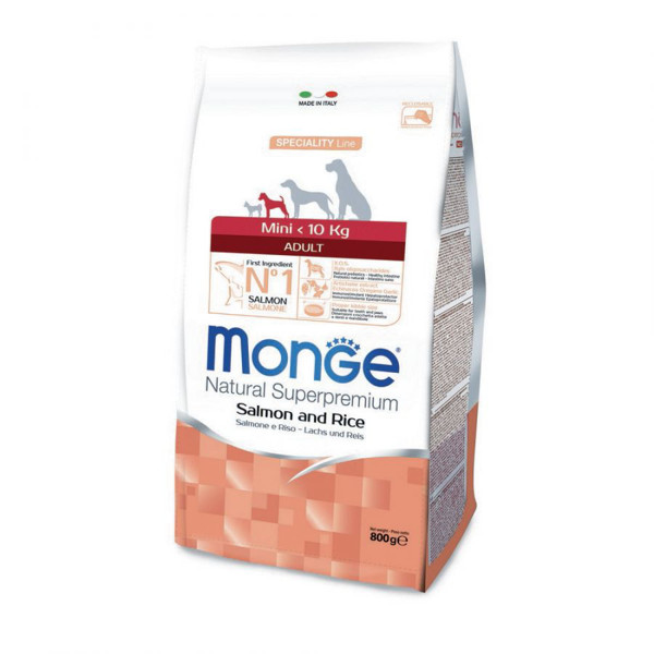 MONGE Mini Adult sausas maistas mažiems šunims su lašiša 0,8 kg