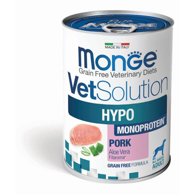 MONGE VetSolution HYPO MONO konservai šunims su kiauliena, 400 g  (pak.12)