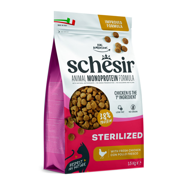 SCHESIR  Monoprotein Formula Sterilized chicken  sausas maistas steril. katėms su vištiena, 1,5kg paveikslėlis