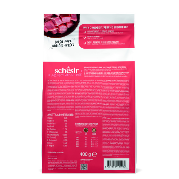 SCHESIR Animal Monoprotein Formula Sterilized ham maistas steril. katėms su kumpiu, 300g+100g