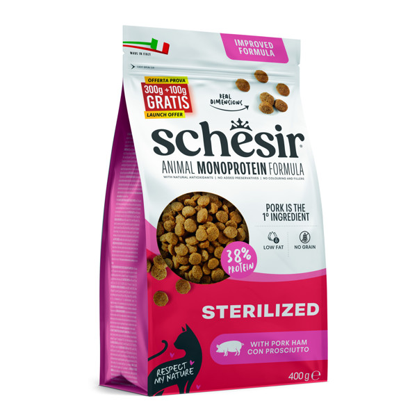 SCHESIR Animal Monoprotein Formula Sterilized ham maistas steril. katėms su kumpiu, 300g+100g