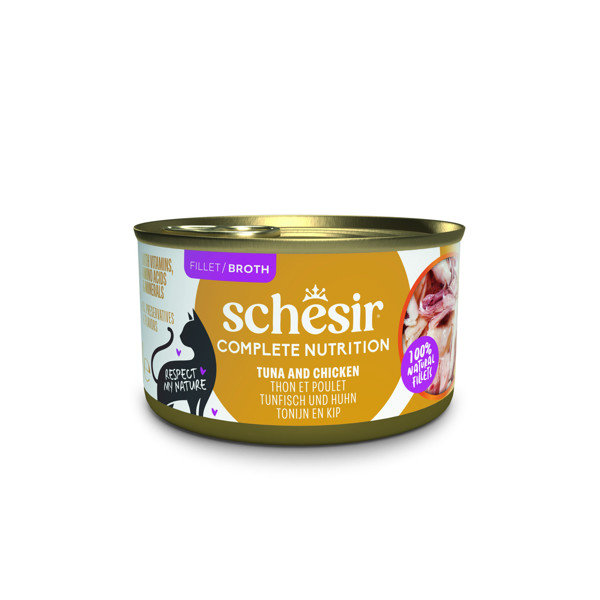 SCHESIR Complete Nutrition Tuna and chicken sriuba katėms su tunu ir vištiena, 85g
