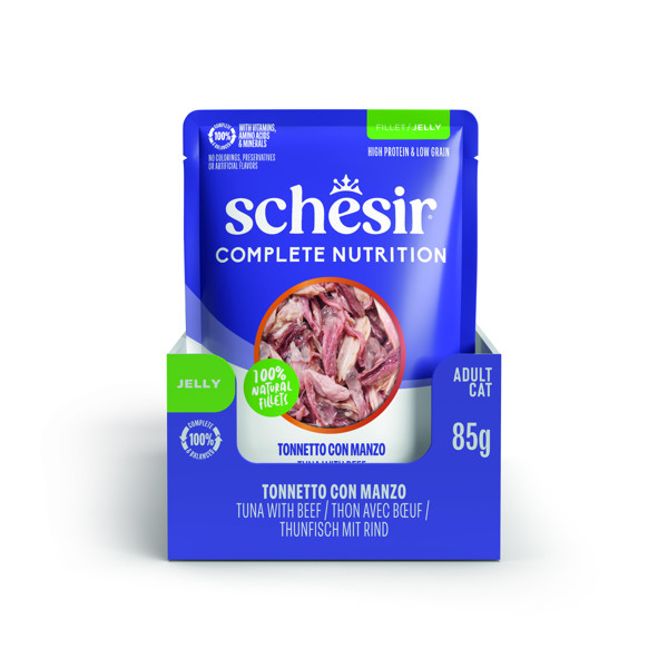 SCHESIR Complete Nutrition Tuna with beef skanėstas katėms su tunu ir jautiena, 85g