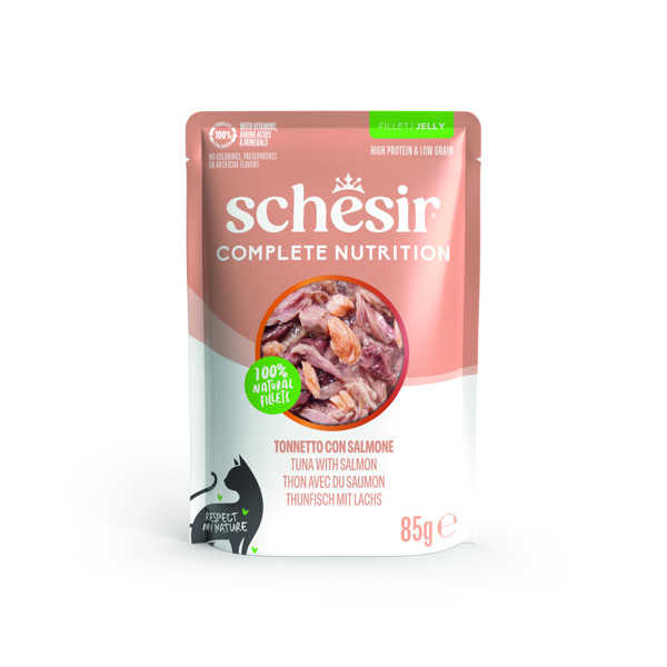 SCHESIR Complete Nutrition Tuna with salmon skanėstas katėms su tunu ir lašiša, 85g