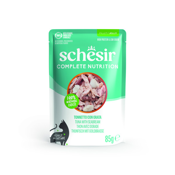 SCHESIR Complete Nutrition Tuna with seabream skanėstas katėms su tunu ir dorada, 85g