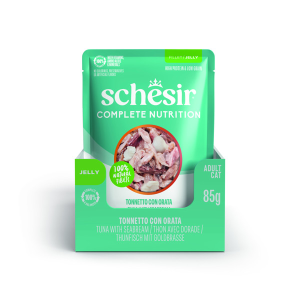 SCHESIR Complete Nutrition Tuna with seabream skanėstas katėms su tunu ir dorada, 85g