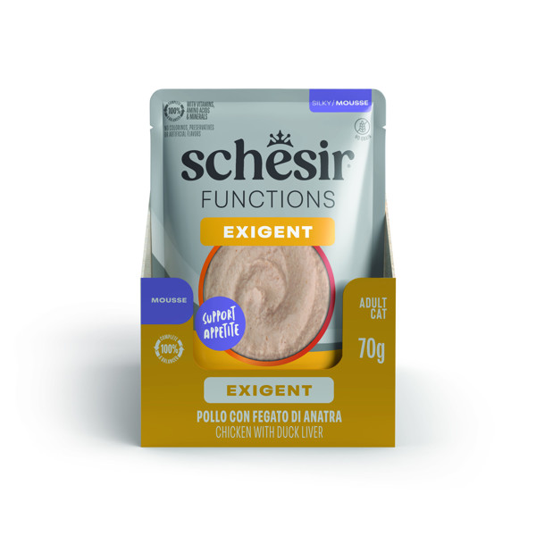 SCHESIR Functions Exigent Chicken with Duck Liver skanėstas su višt. ir anties kepenėlemis, 70g