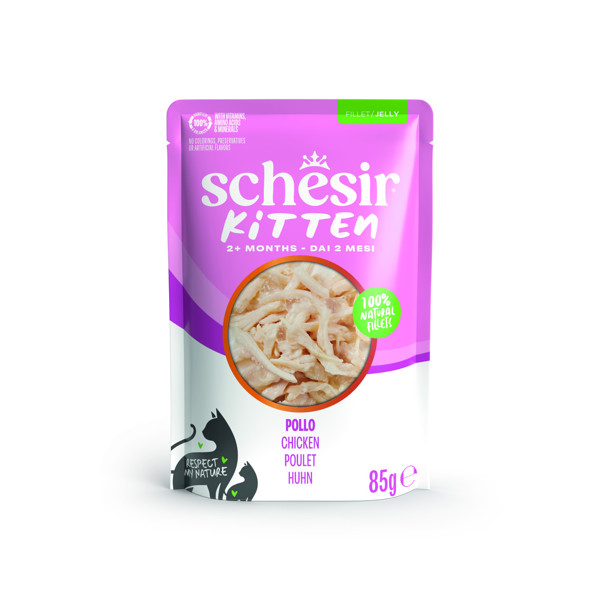 SCHESIR Kitten Wet Cat Chicken skanėstas kačiukams su vištiena, 85g